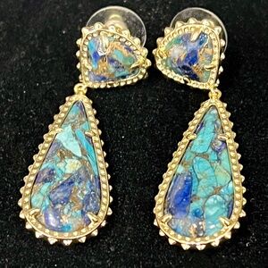 Kendra Scott Payton Drop Earrings Bronze Veined Lapis Turquoise